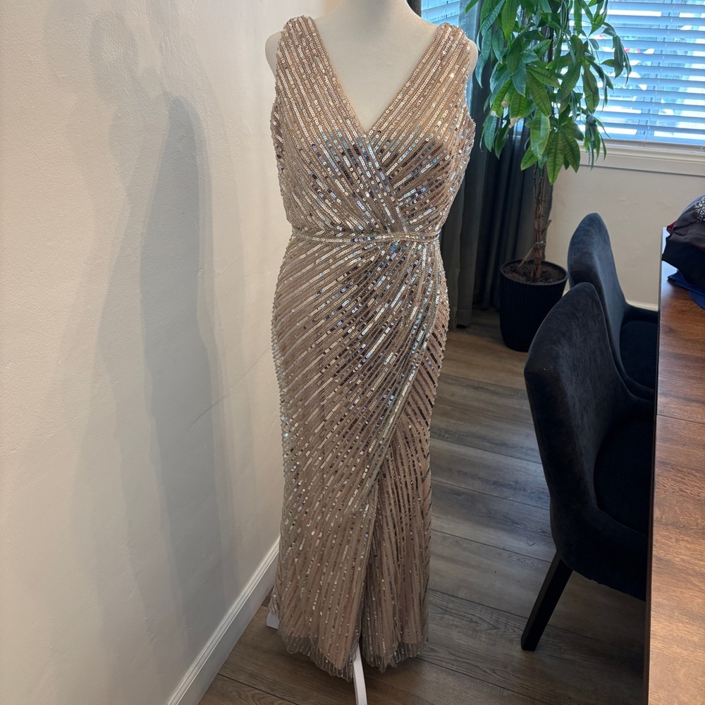Mac Duggal Beige Evening Dress